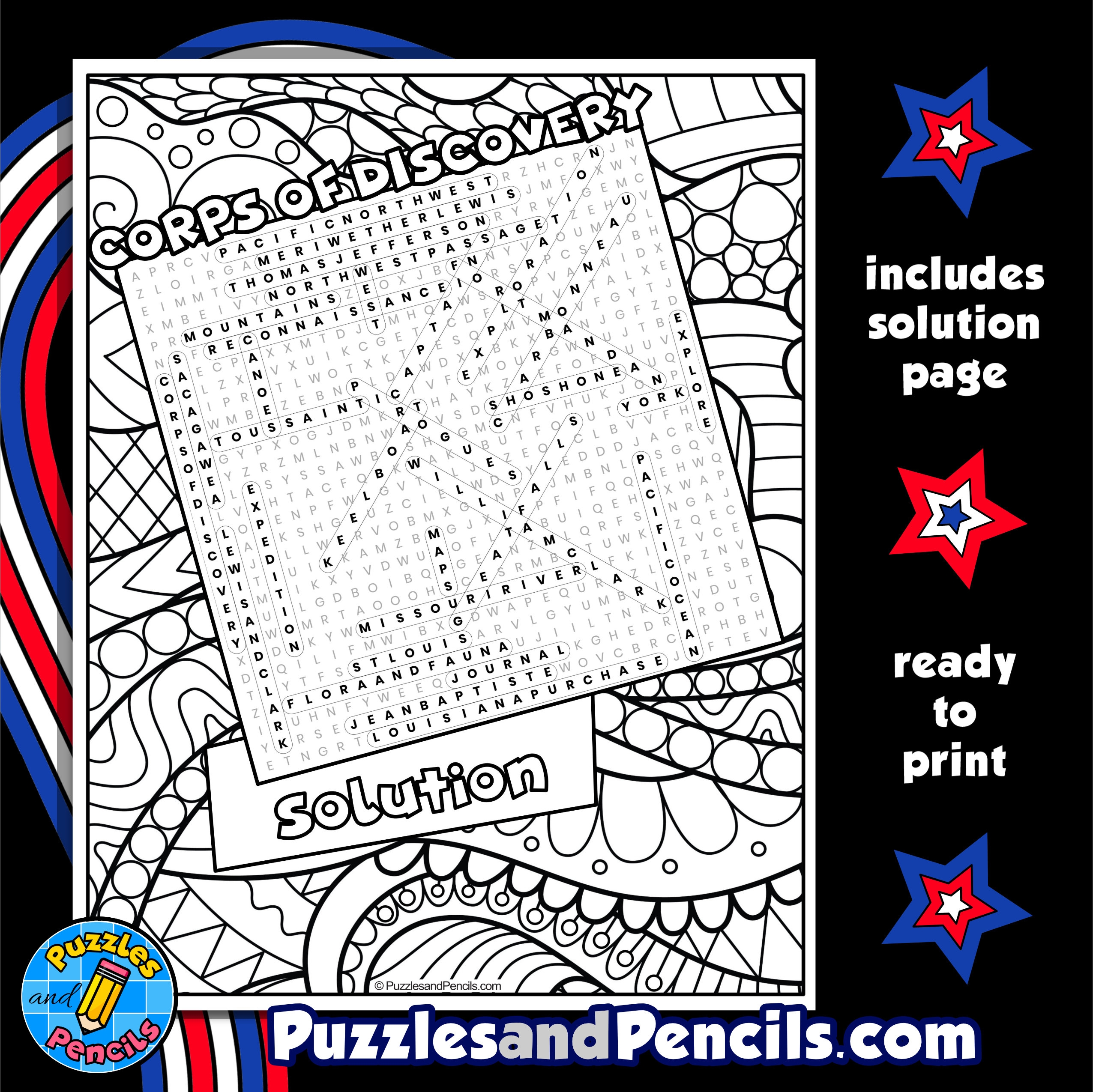 Corps Of Discovery Lewis And Clark Word Search Puzzle With Coloring US History Wordsearch Made By Teachers