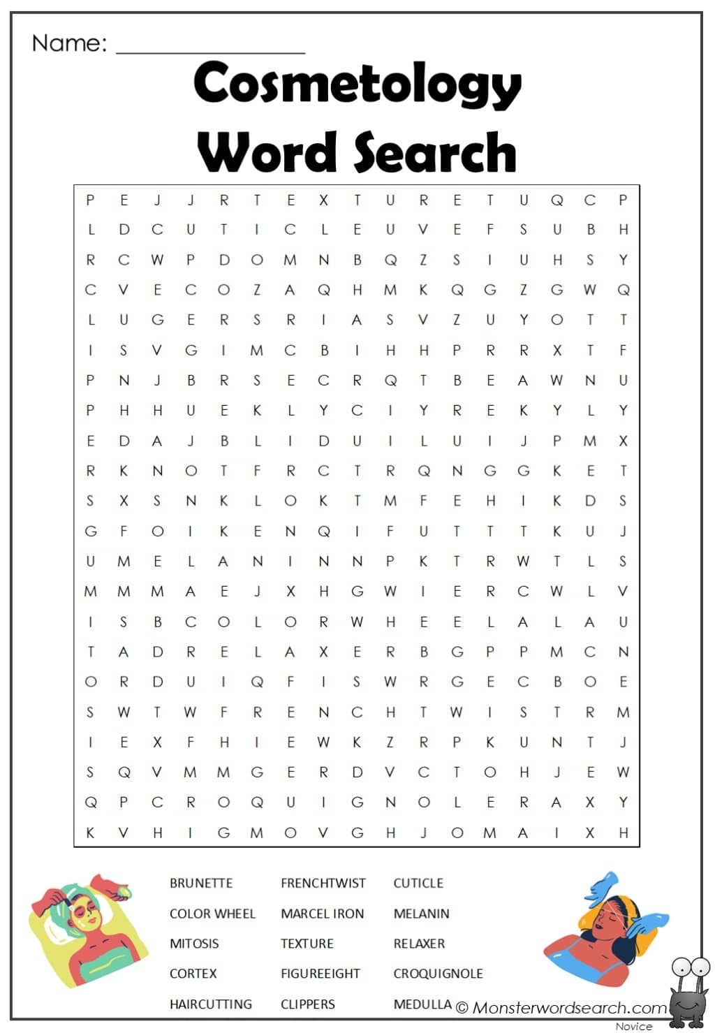 Cosmetology Word Search Monster Word Search
