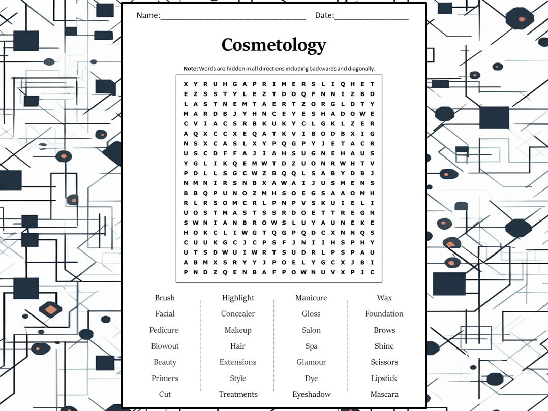 Cosmetology Word Search Puzzles Printable