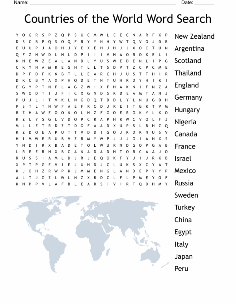 Countries Of The World Word Search WordMint