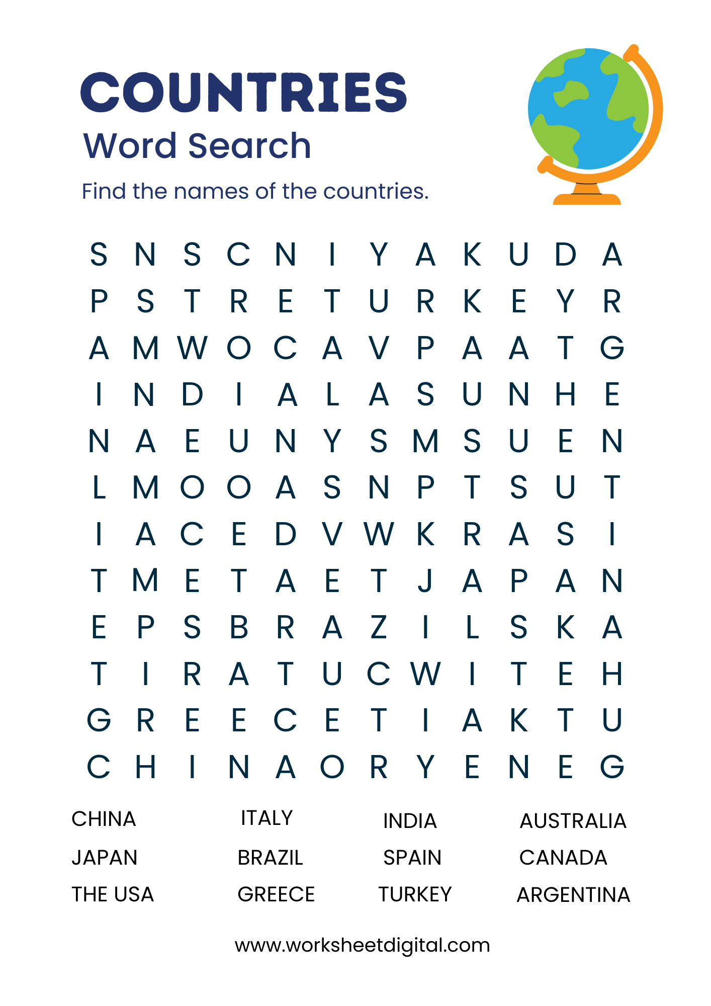 Countries Word Search