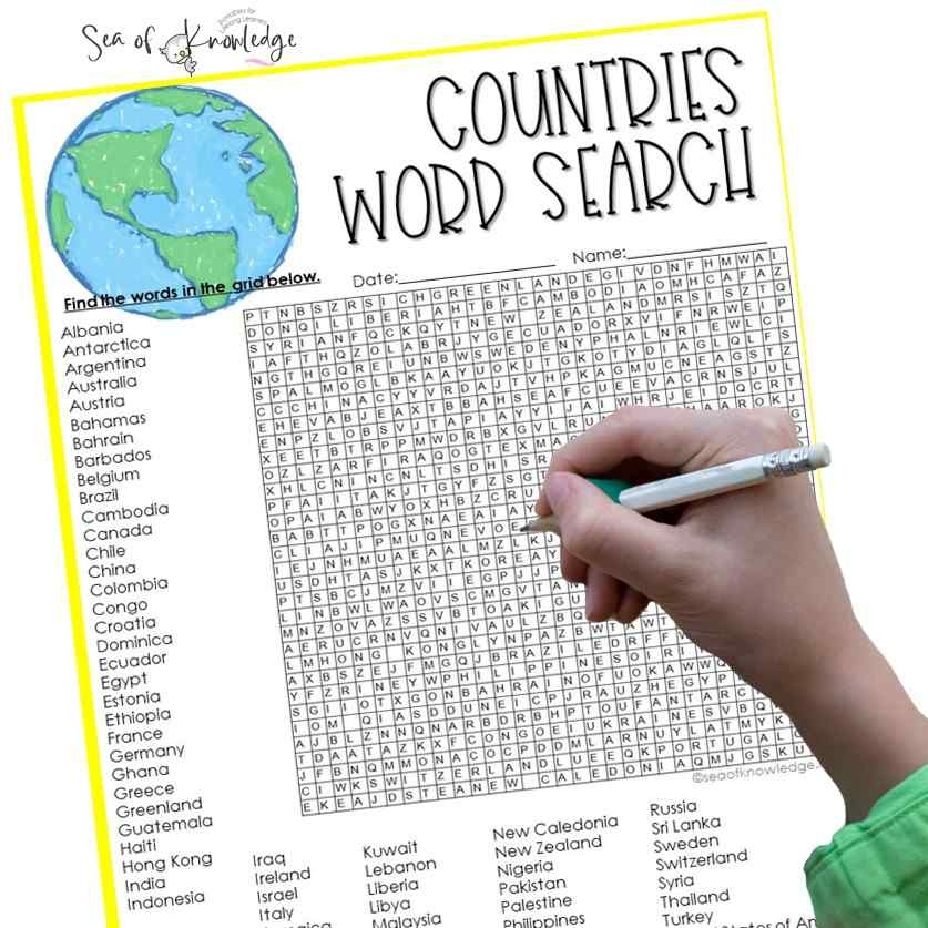 Countries Word Search Printable PDF