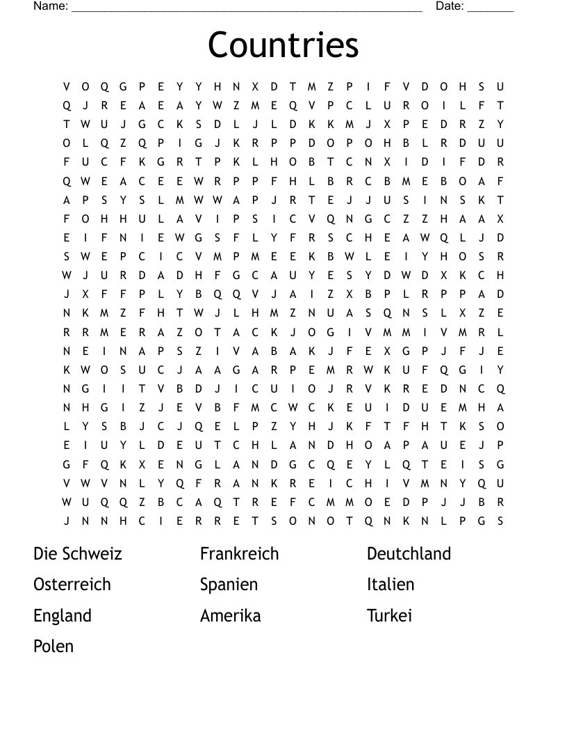 Countries Word Search WordMint
