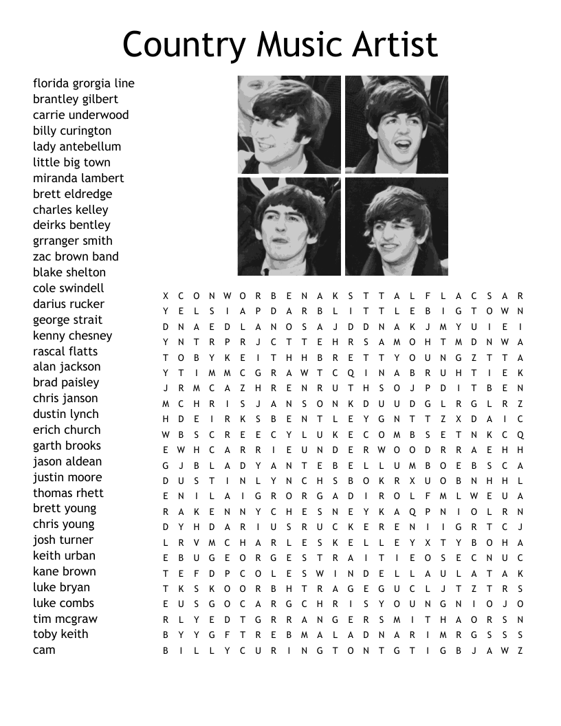 Country Music Artist Word Search WordMint