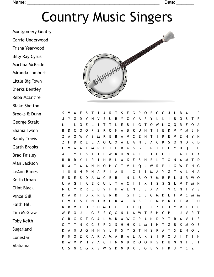 Country Music Singers Word Search WordMint
