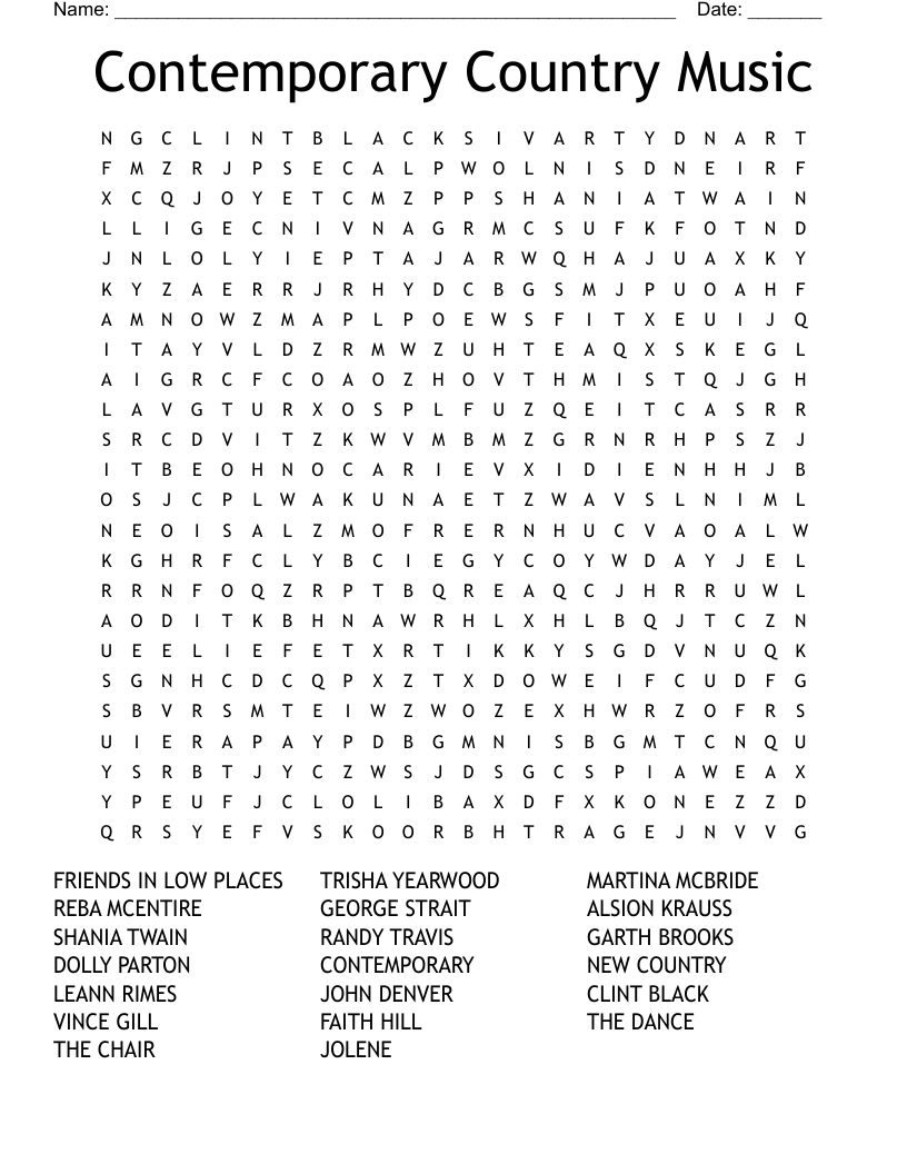 Country Music Word Search WordMint