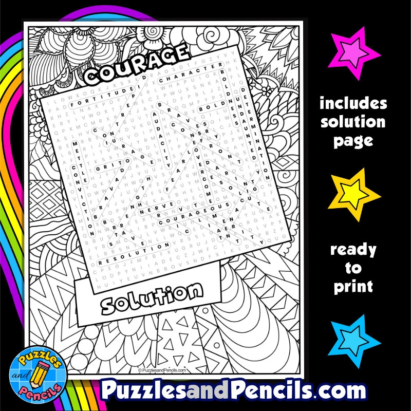 Courage Word Search Puzzle With Coloring Character Education Wordsearch