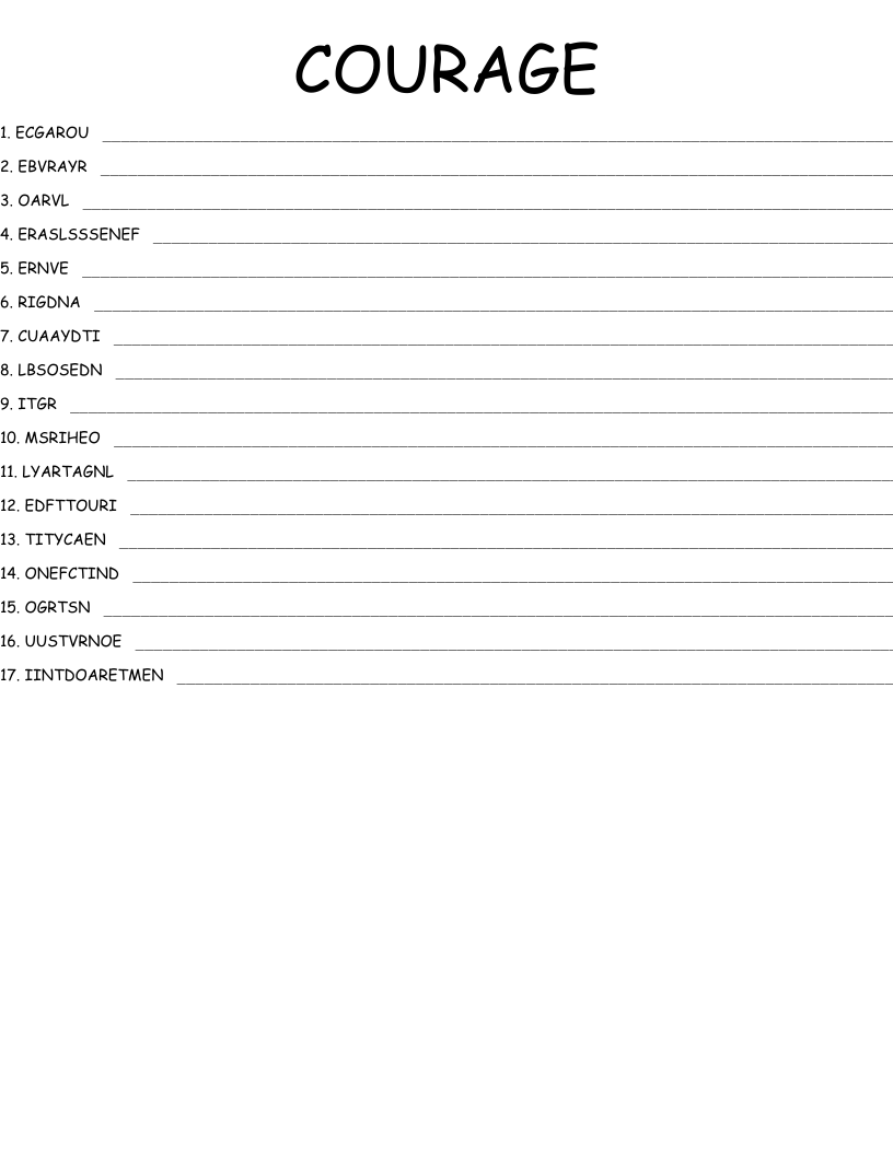 Courage Word Search WordMint