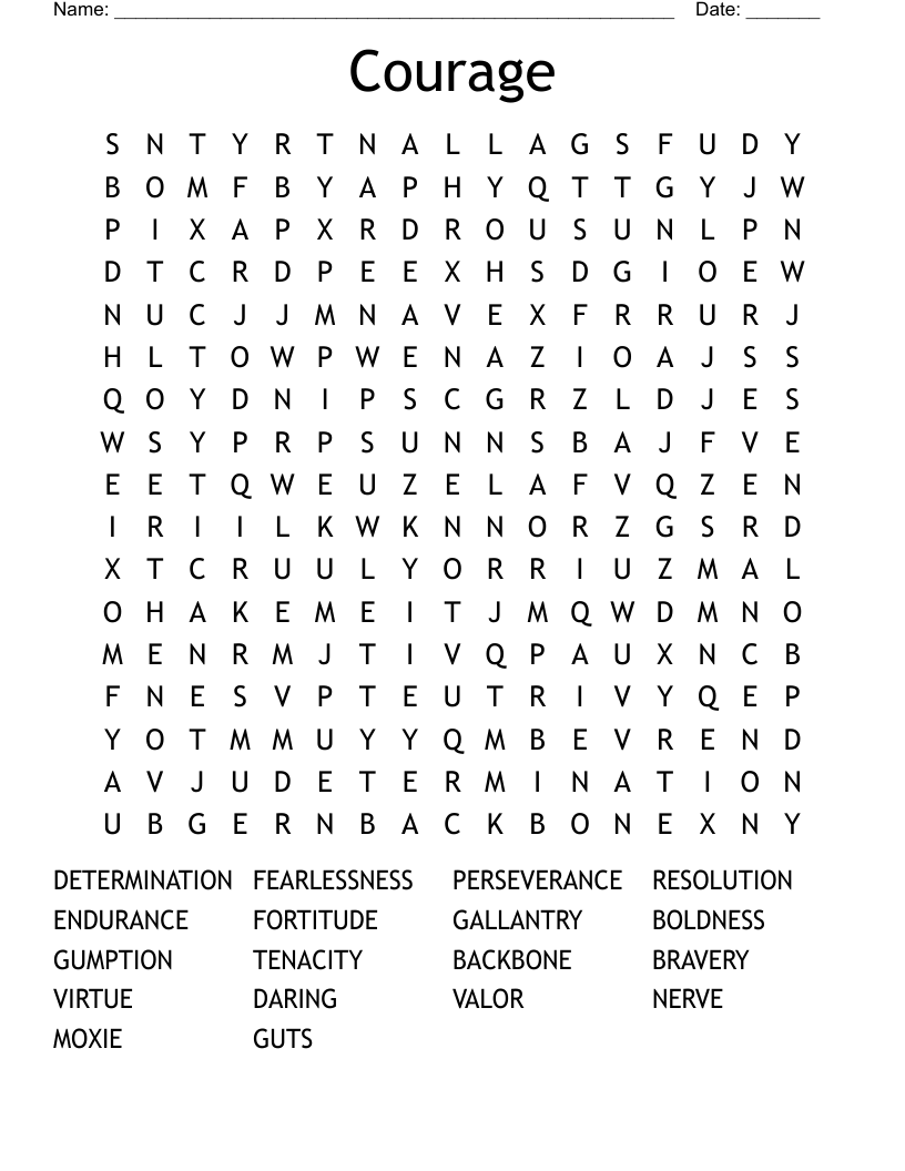 Courage Word Search WordMint