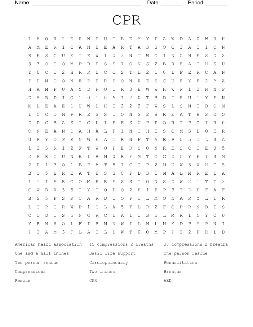 Cpr Printable Word Search Cpr Printable Word Search
