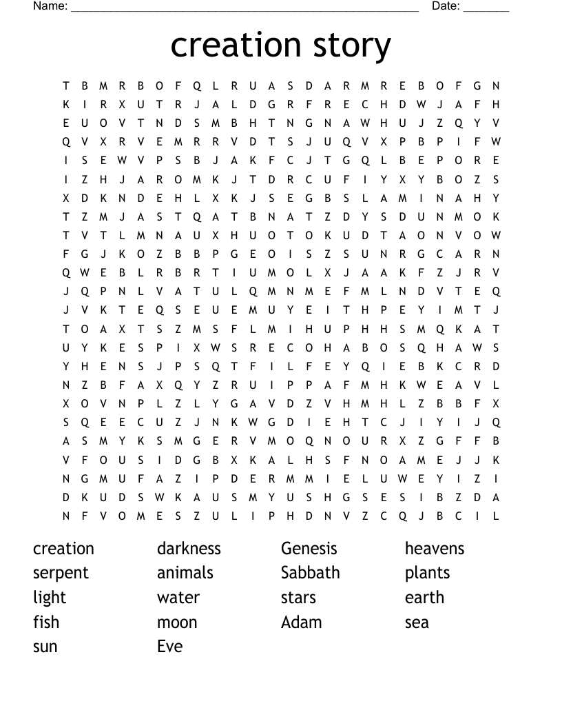 Creation Story Word Search WordMint