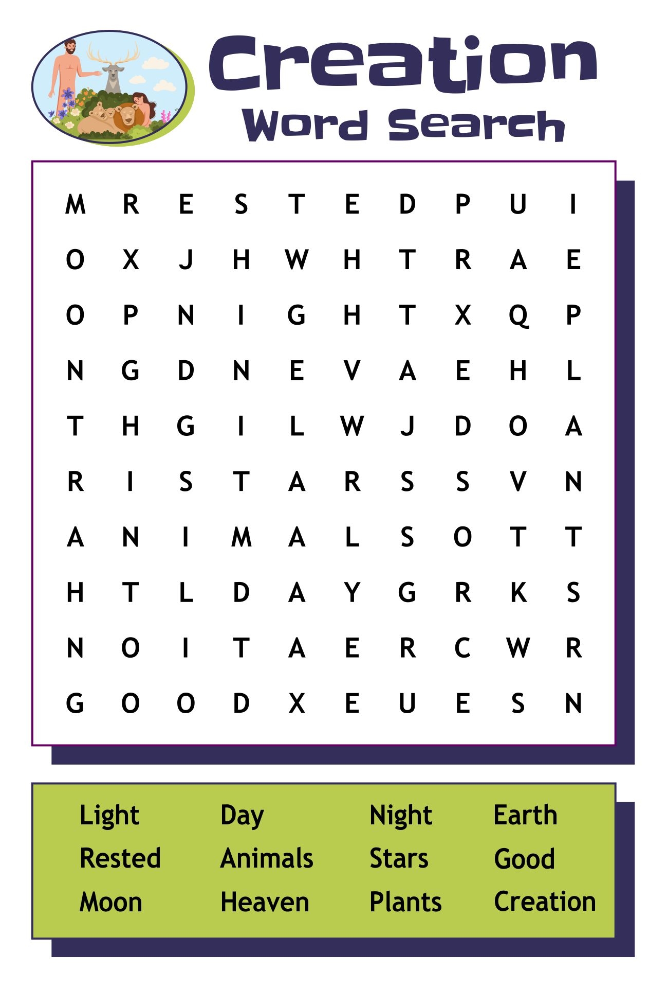 Creatiion Word Search Printable
