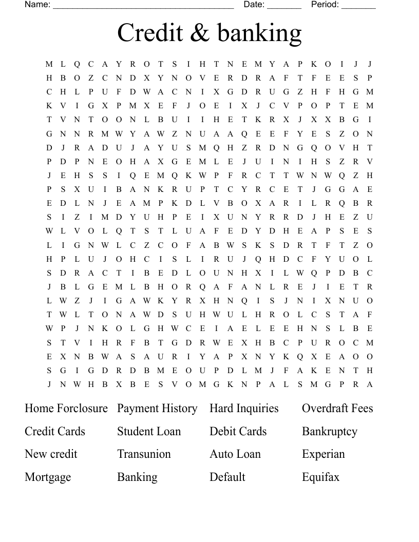 Credit U0026 Banking Word Search WordMint