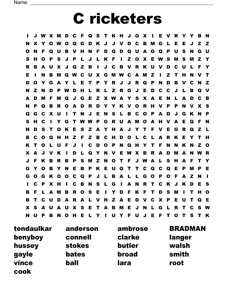 Cricket Word Search WordMint