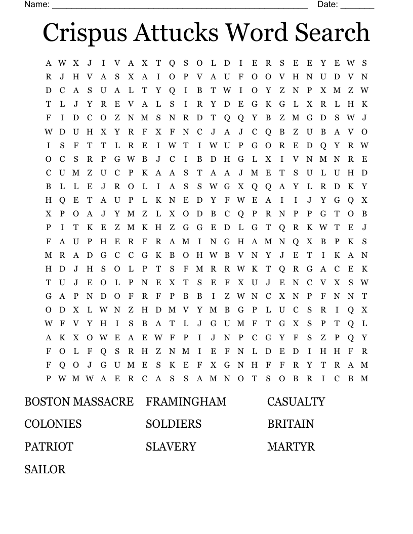 Crispus Attucks Word Search WordMint