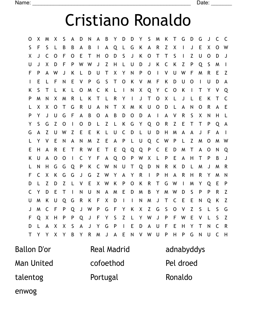 Cristiano Ronaldo Word Search WordMint