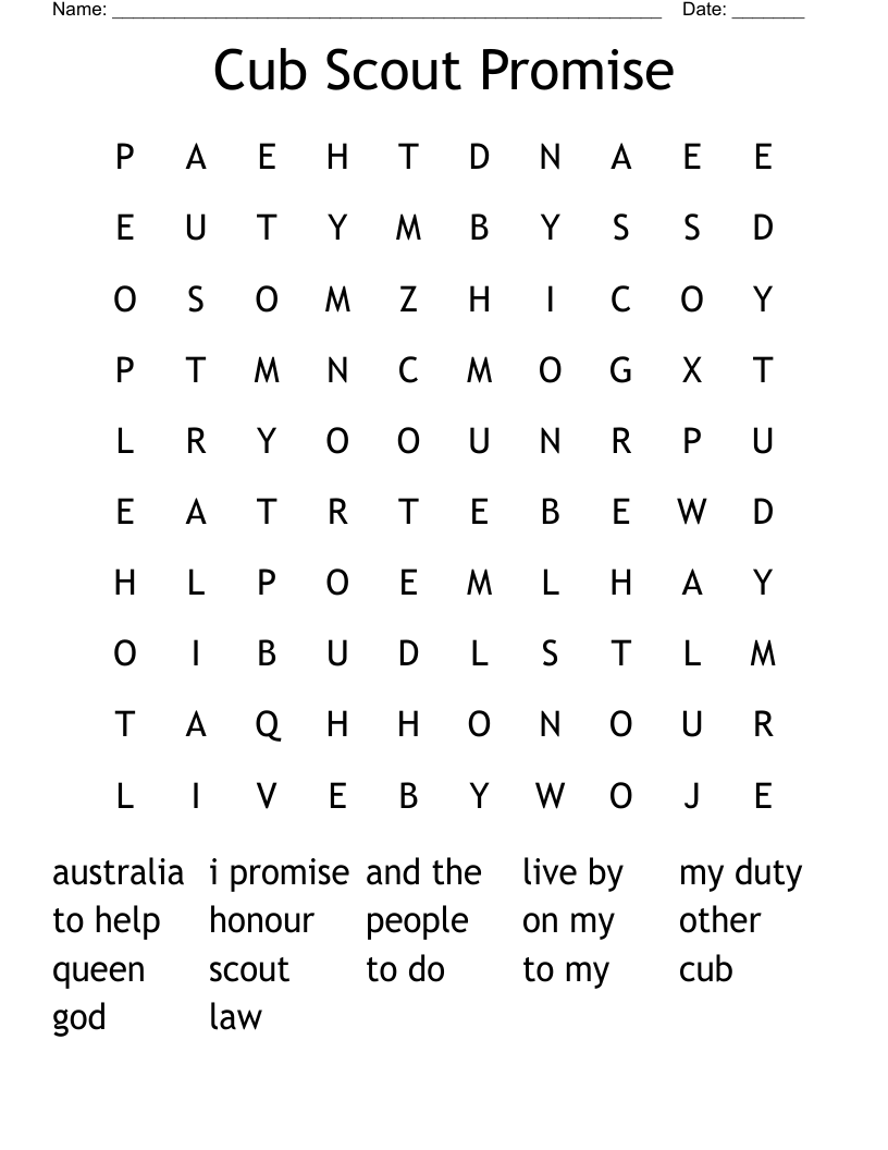 Cub Scout Promise Word Search WordMint