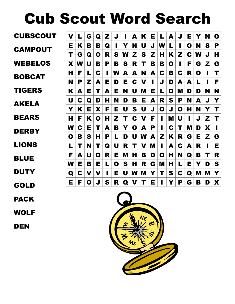 Cub Scout Word Search WordMint