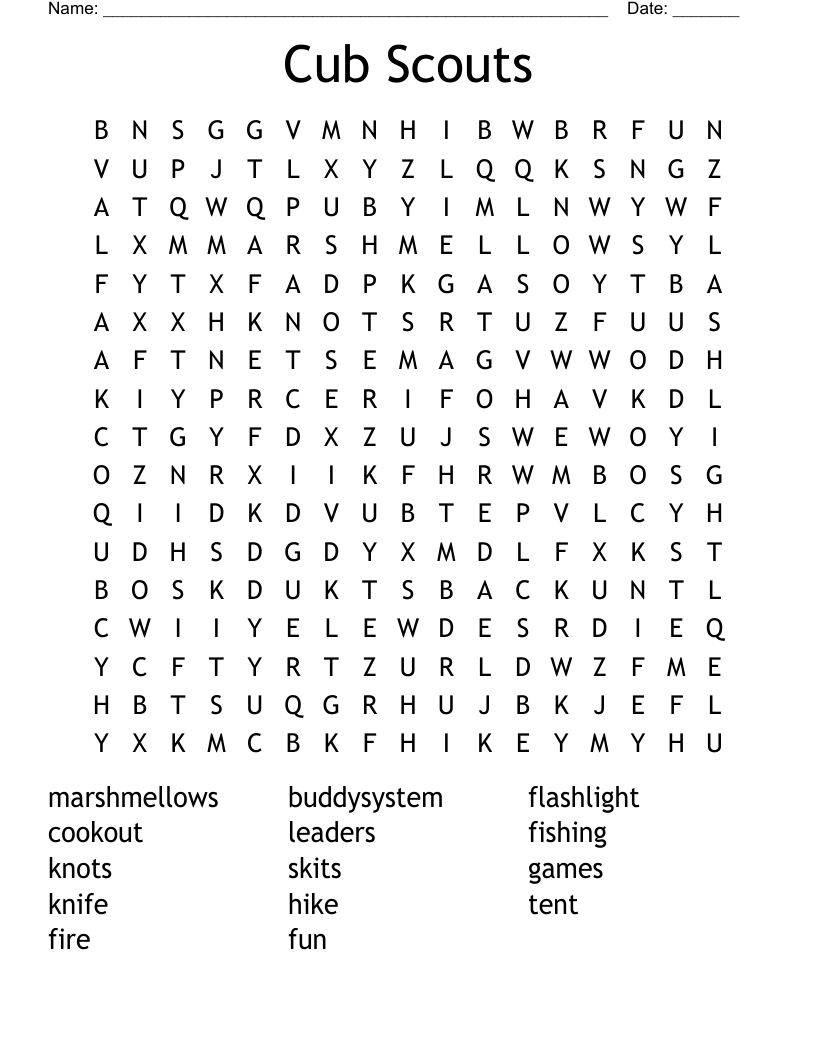 Cub Scouts Word Search WordMint