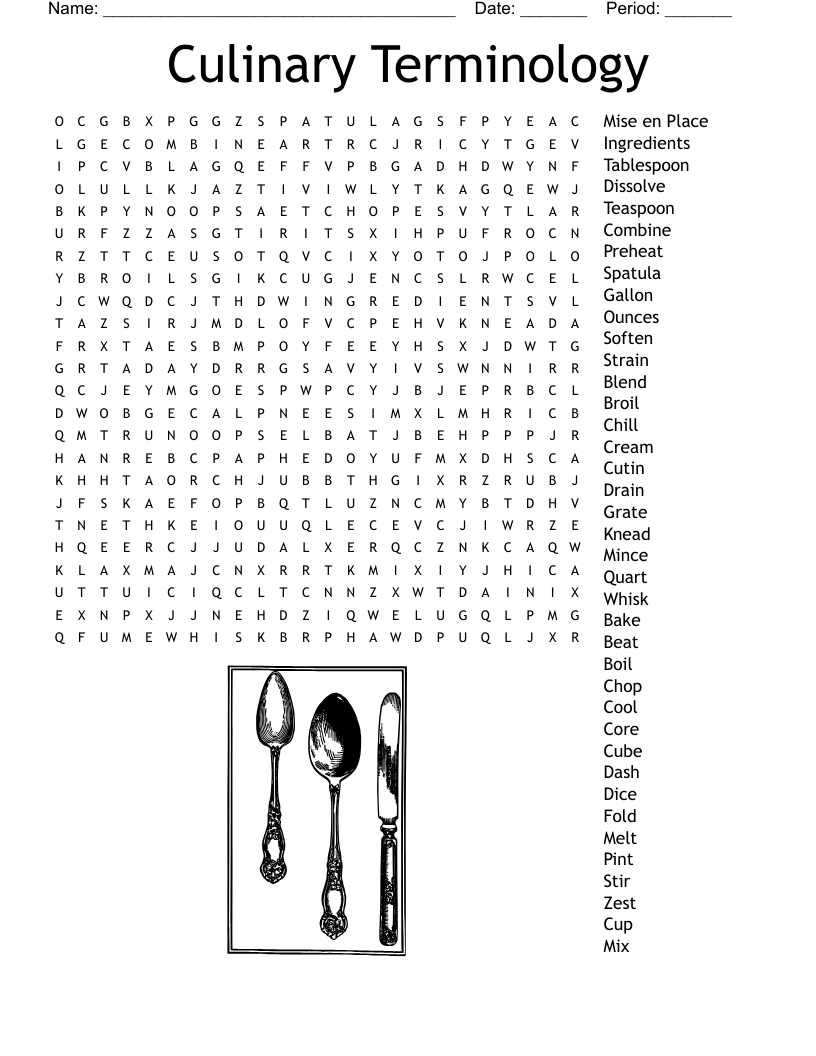 Culinary Terminology Word Search WordMint