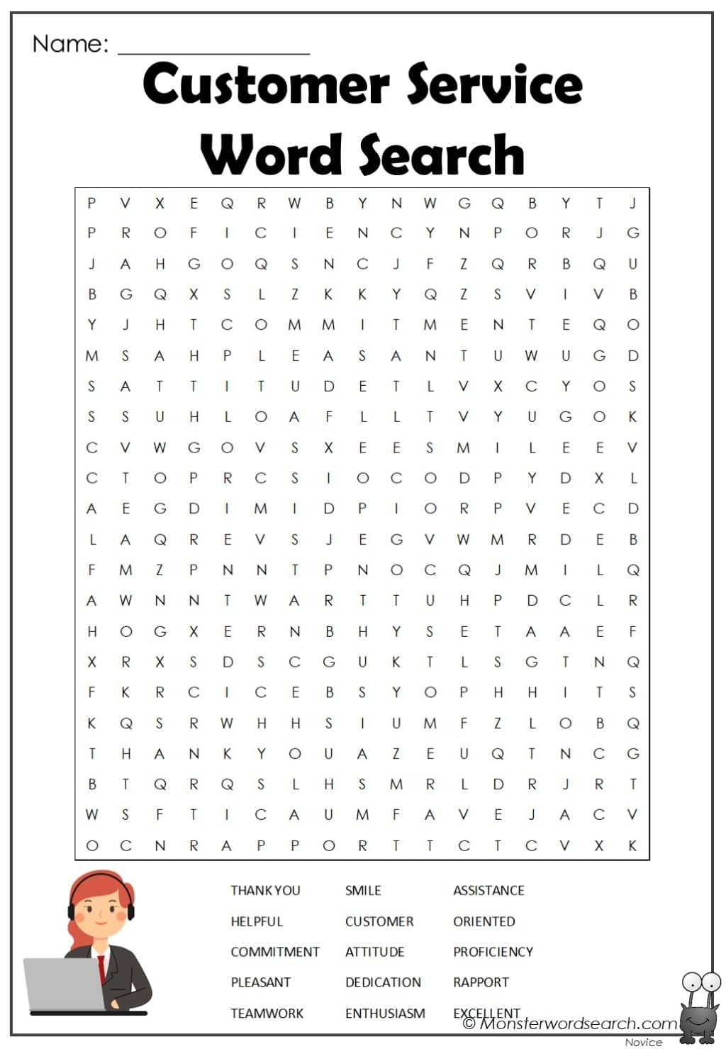 Customer Service Word Search Monster Word Search