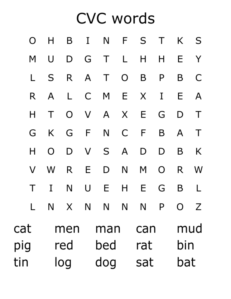 CVC Words Word Search WordMint