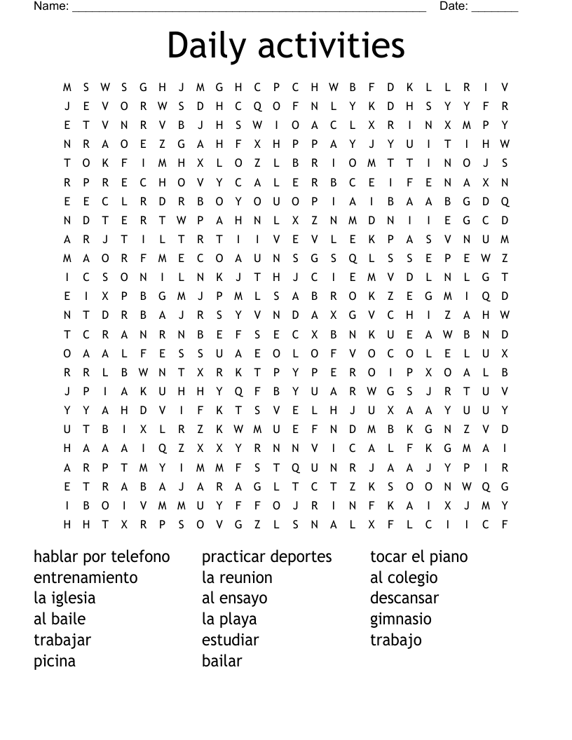 Daily Activities Word Search WordMint