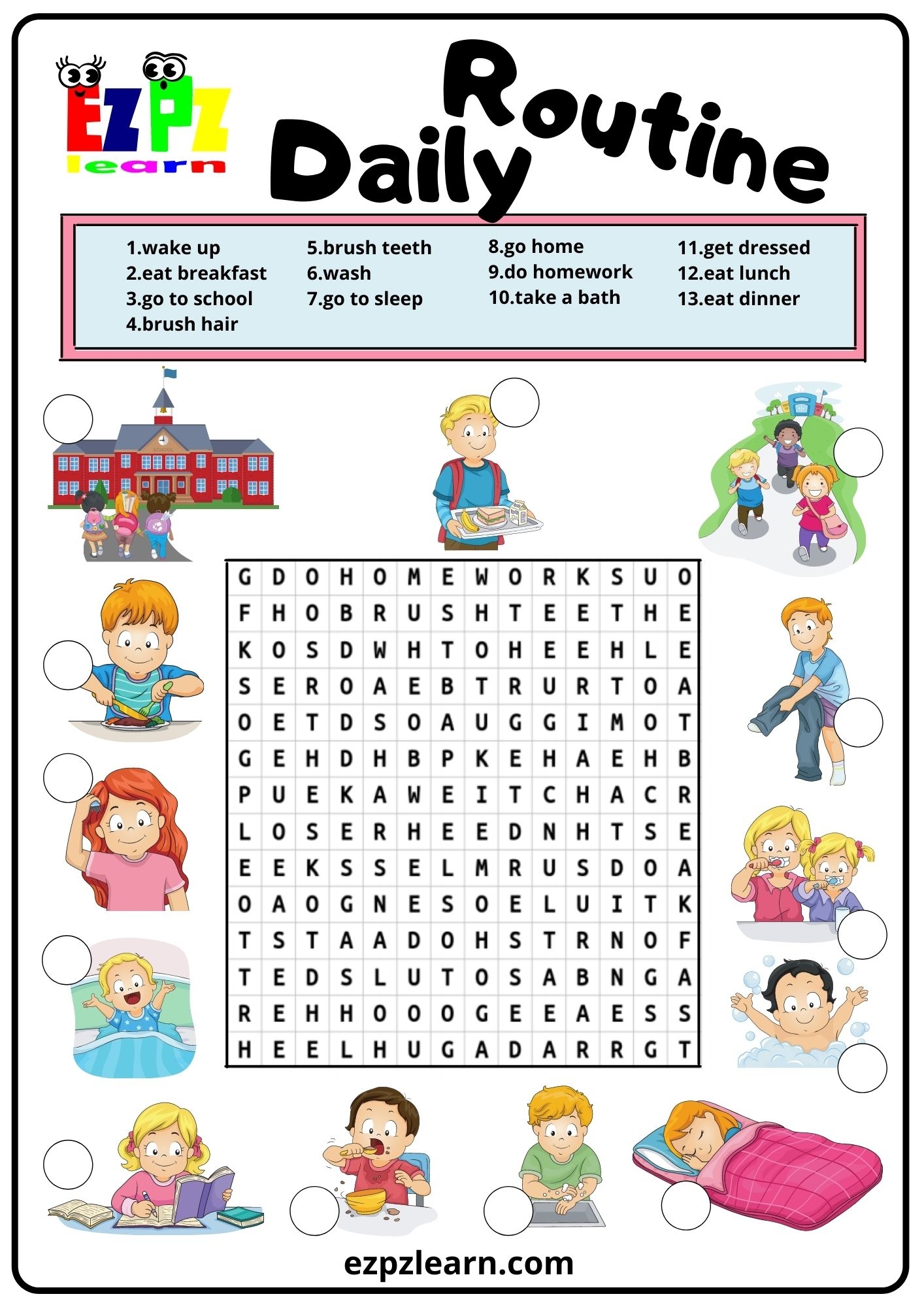 Daily Routine Word Search 2 Ezpzlearn