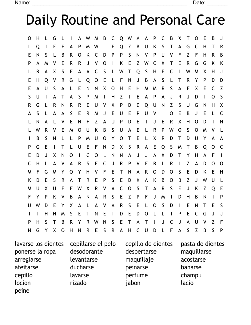 Daily Routine Word Search WordMint