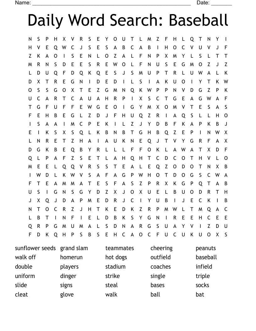 Daily Word Search Baseball WordMint