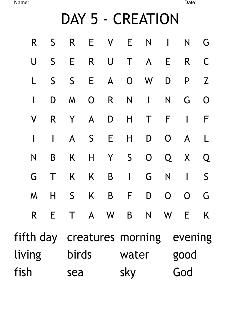 DAY 5 CREATION Word Search WordMint DAY 5 CREATION Word Search WordMint