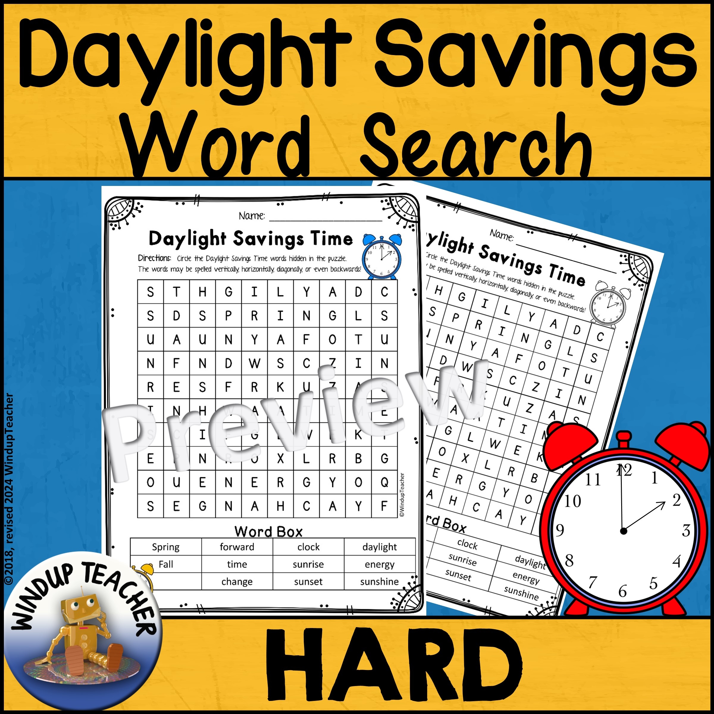 Daylight Savings Time Word Search Hard Puzzle Made By Teachers