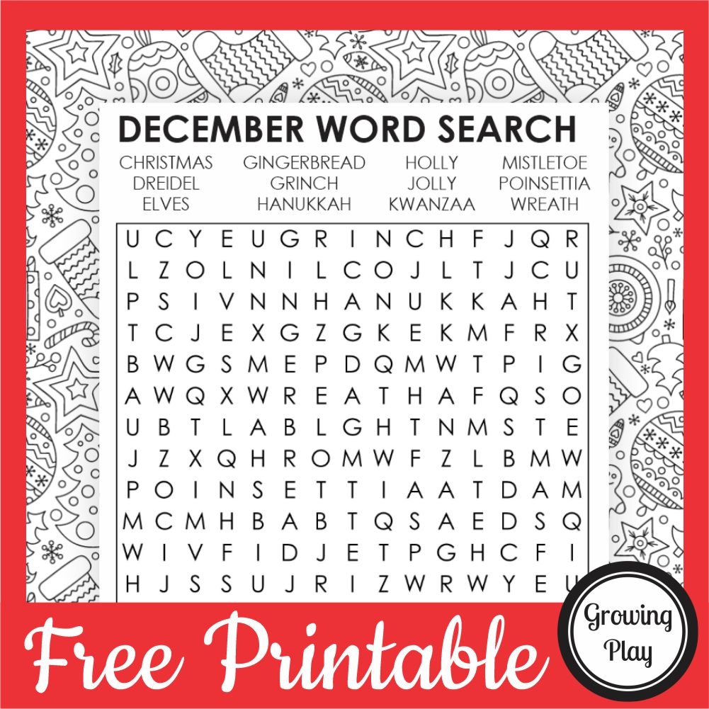December Word Search Free Printable Pdf