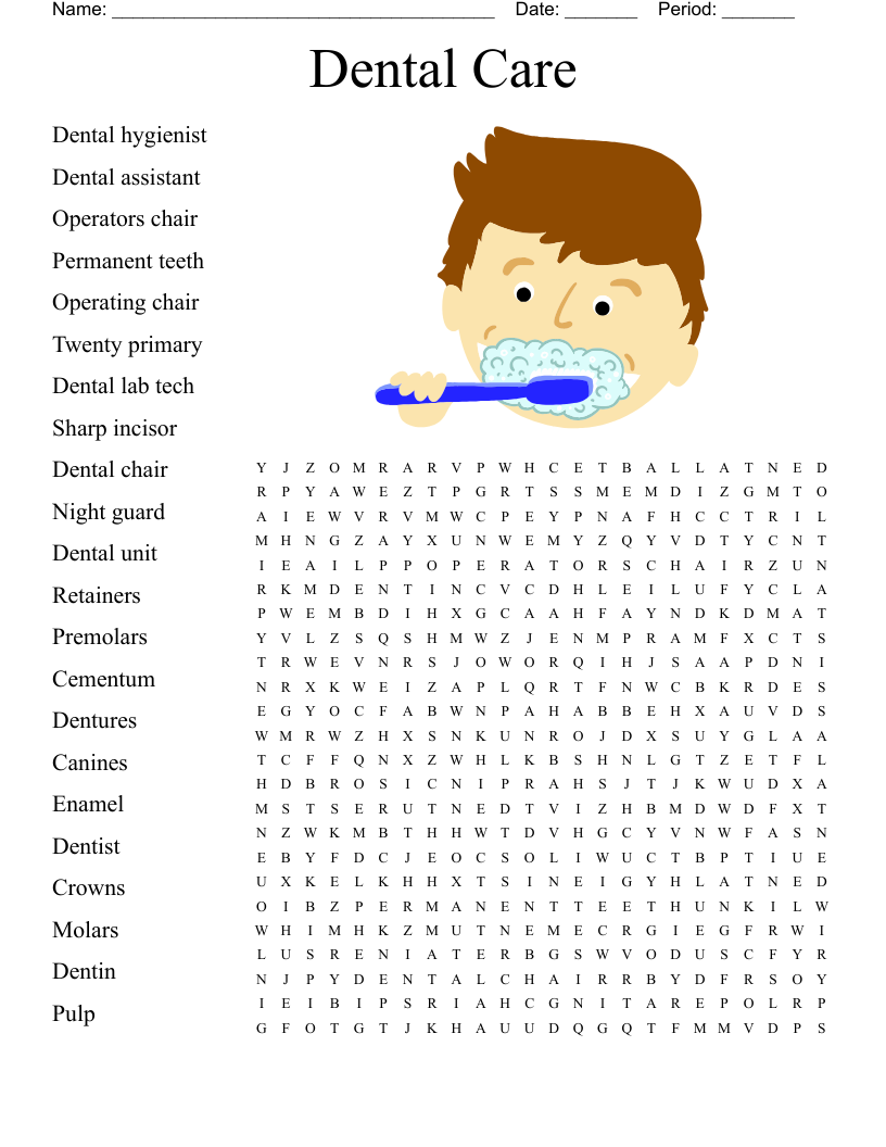 Dental Care Word Search WordMint