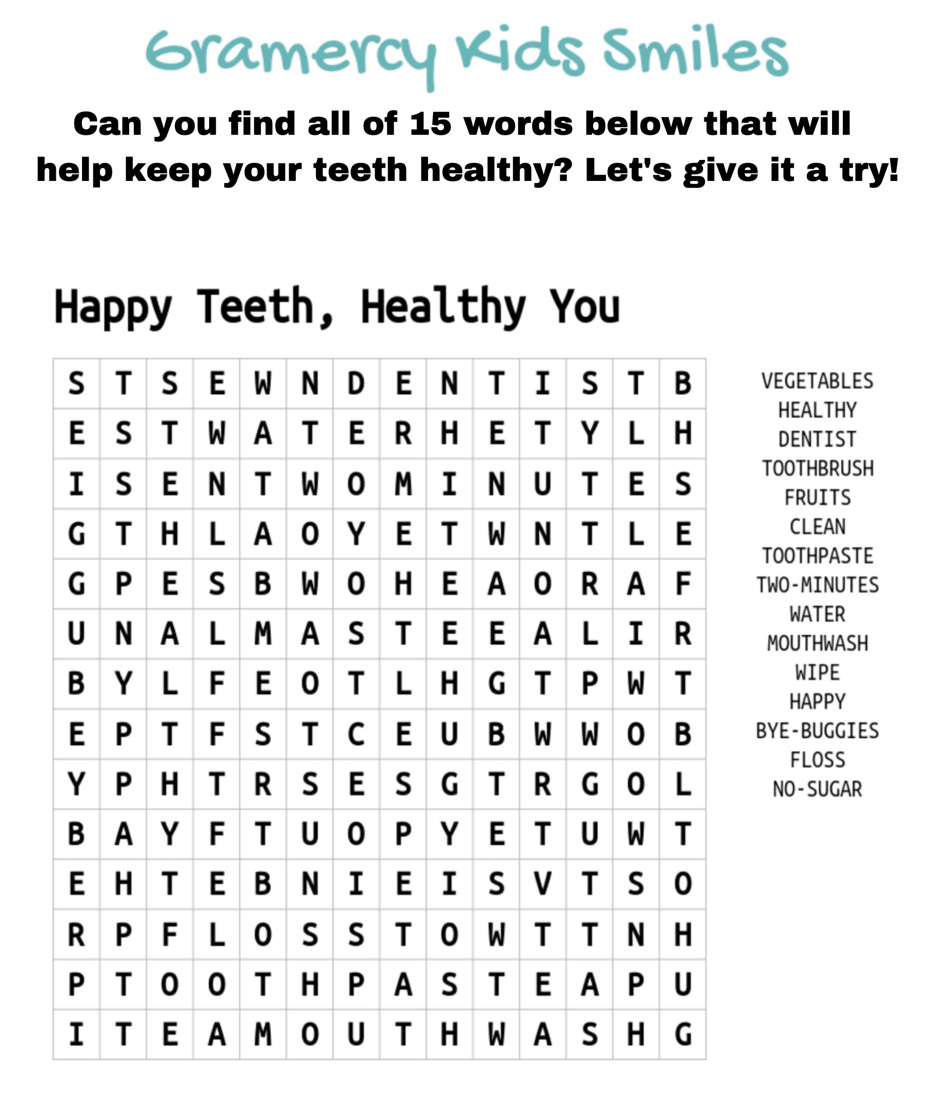Printable Dental Word Search