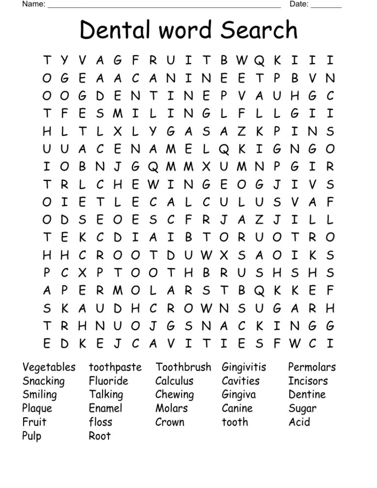 Dental Word Search WordMint