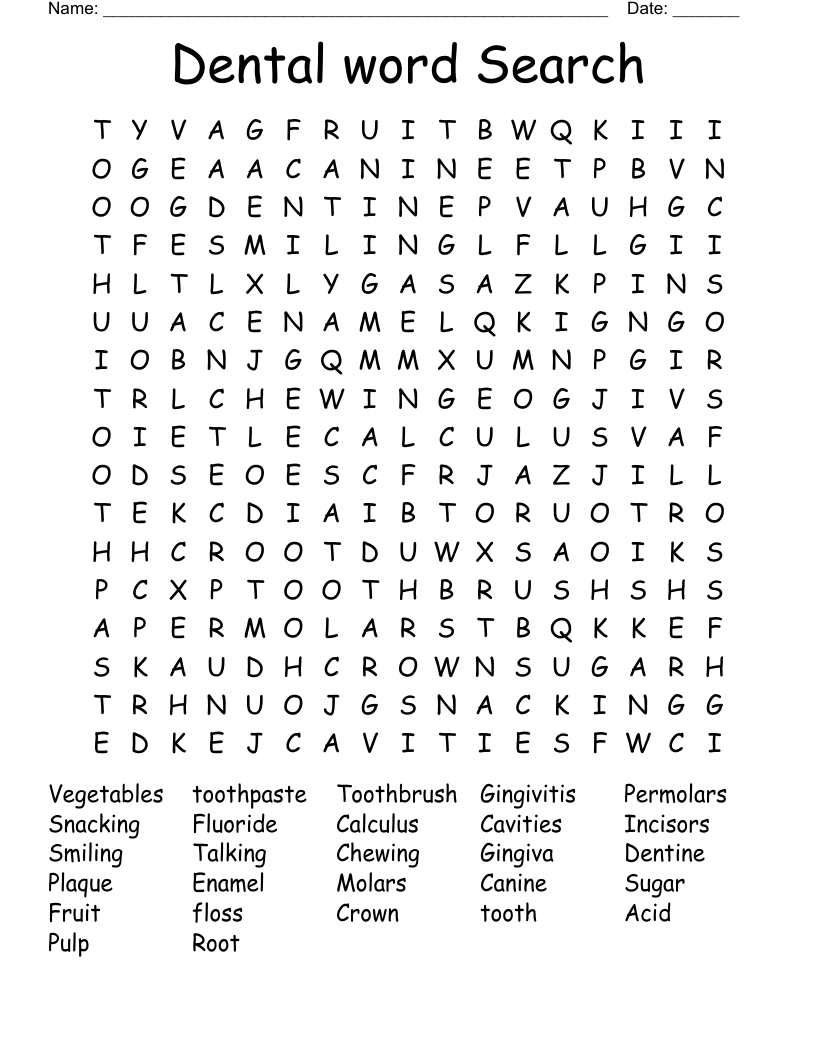Dental Word Search WordMint