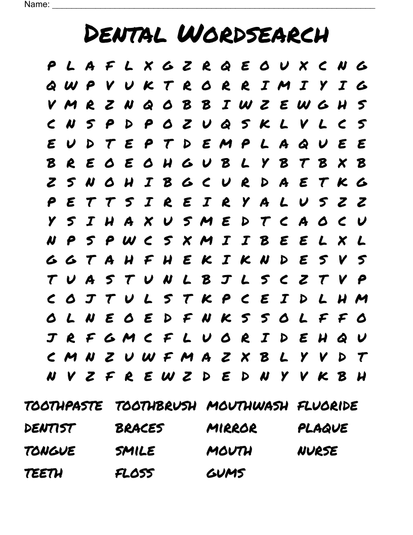 Dental Wordsearch WordMint