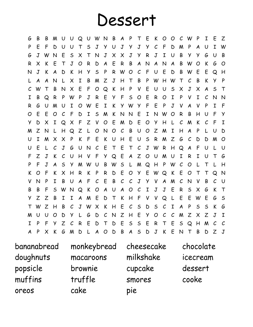 Dessert Word Search WordMint