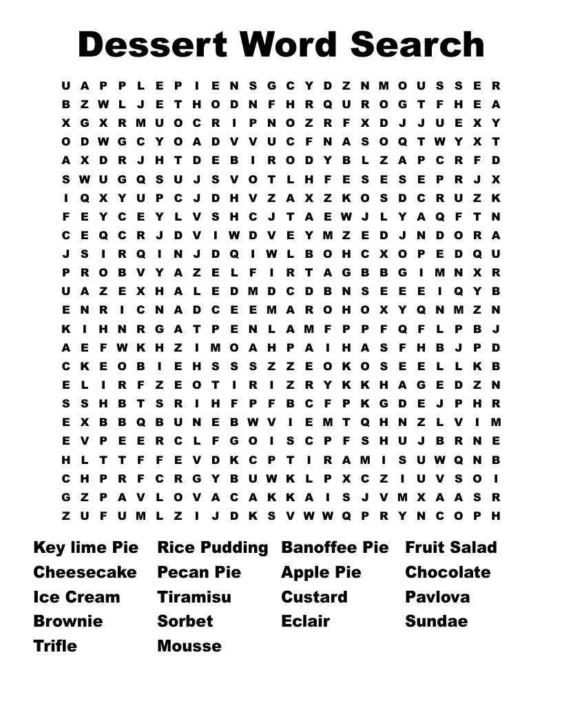 Printable Sweets Word Search