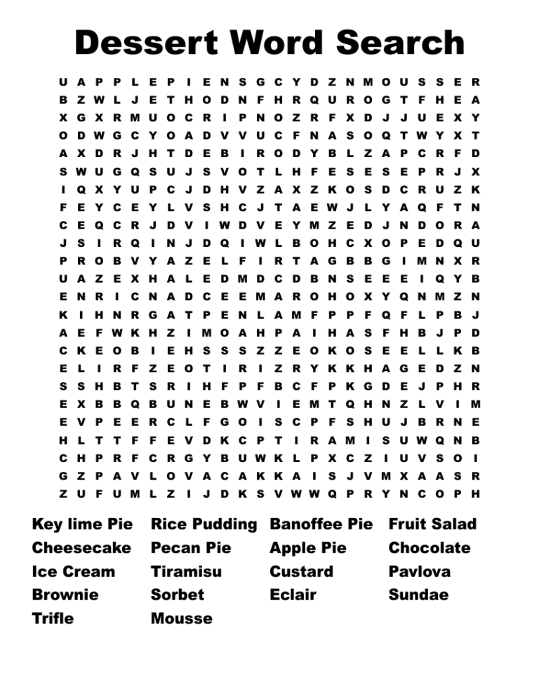 Dessert Word Search WordMint