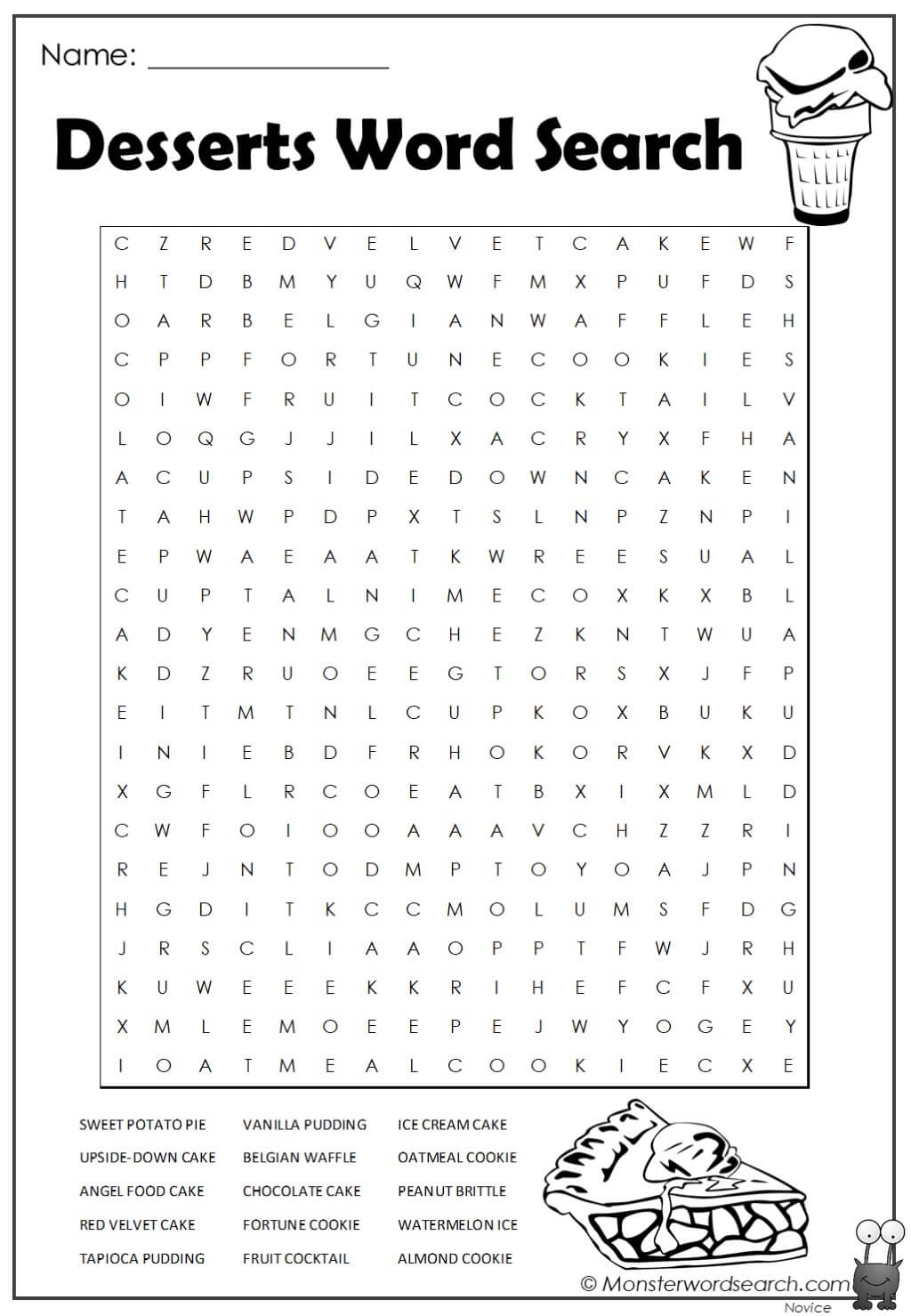 Printable Dessert Word Search