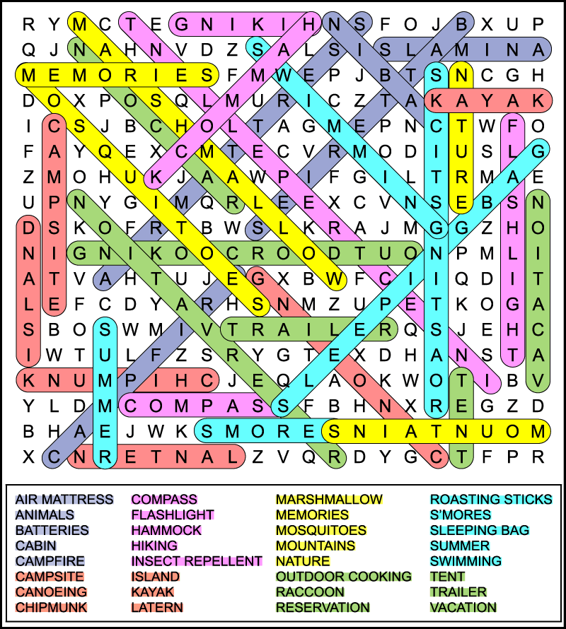 Difficult Camping Word Search Tree Valley Academy