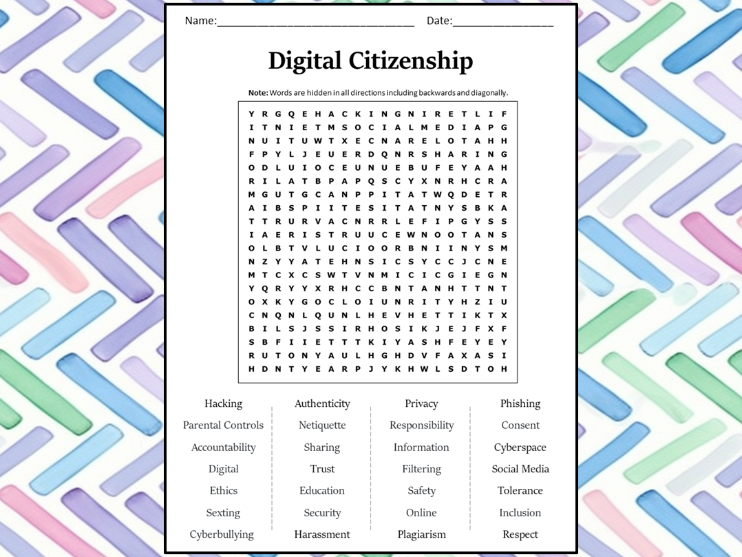 Digital Citizenship Word Search Printable