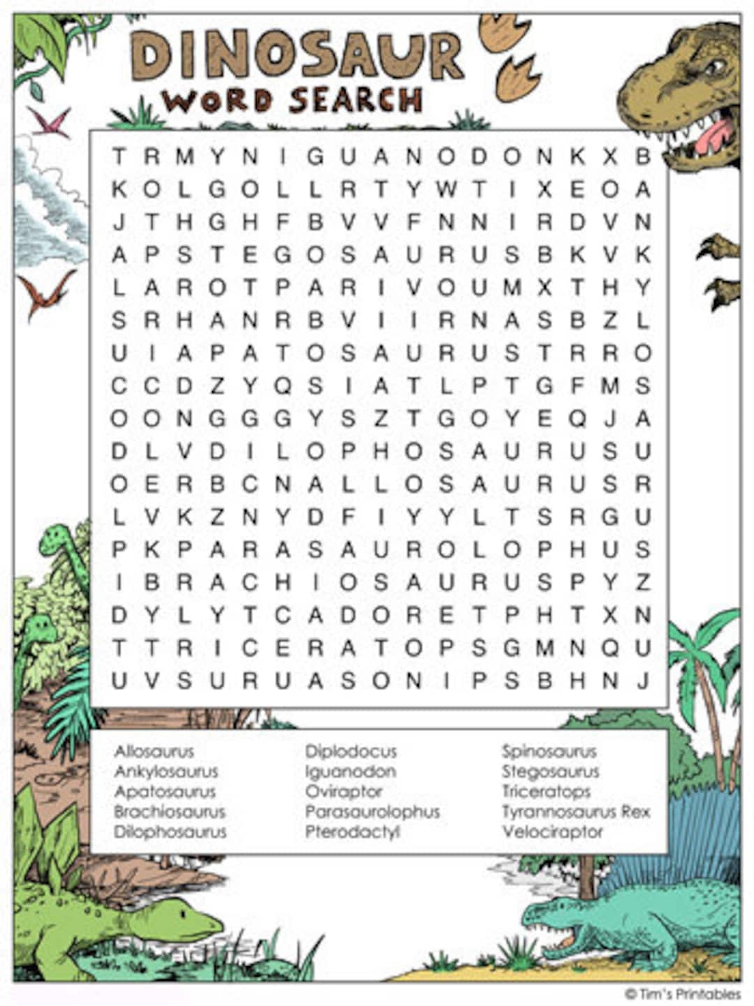 Dinosaur Word Search PDF Etsy