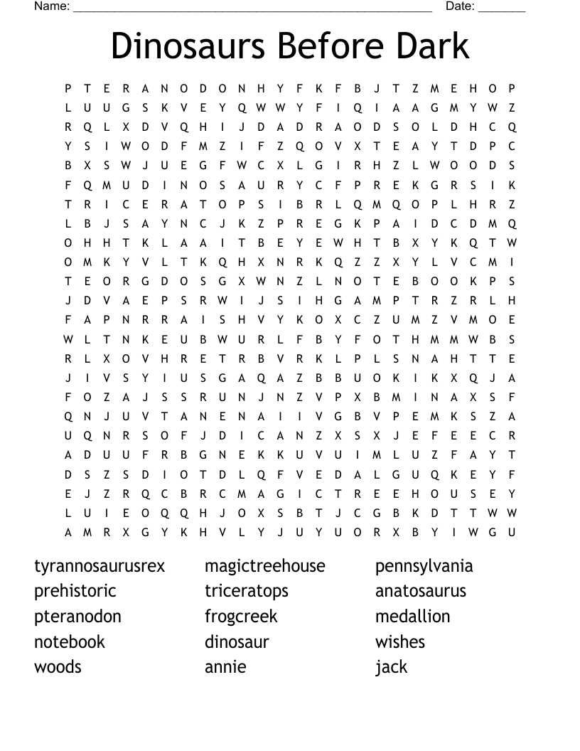 Dinosaurs Before Dark Word Search WordMint Dinosaurs Before Dark Word Search WordMint