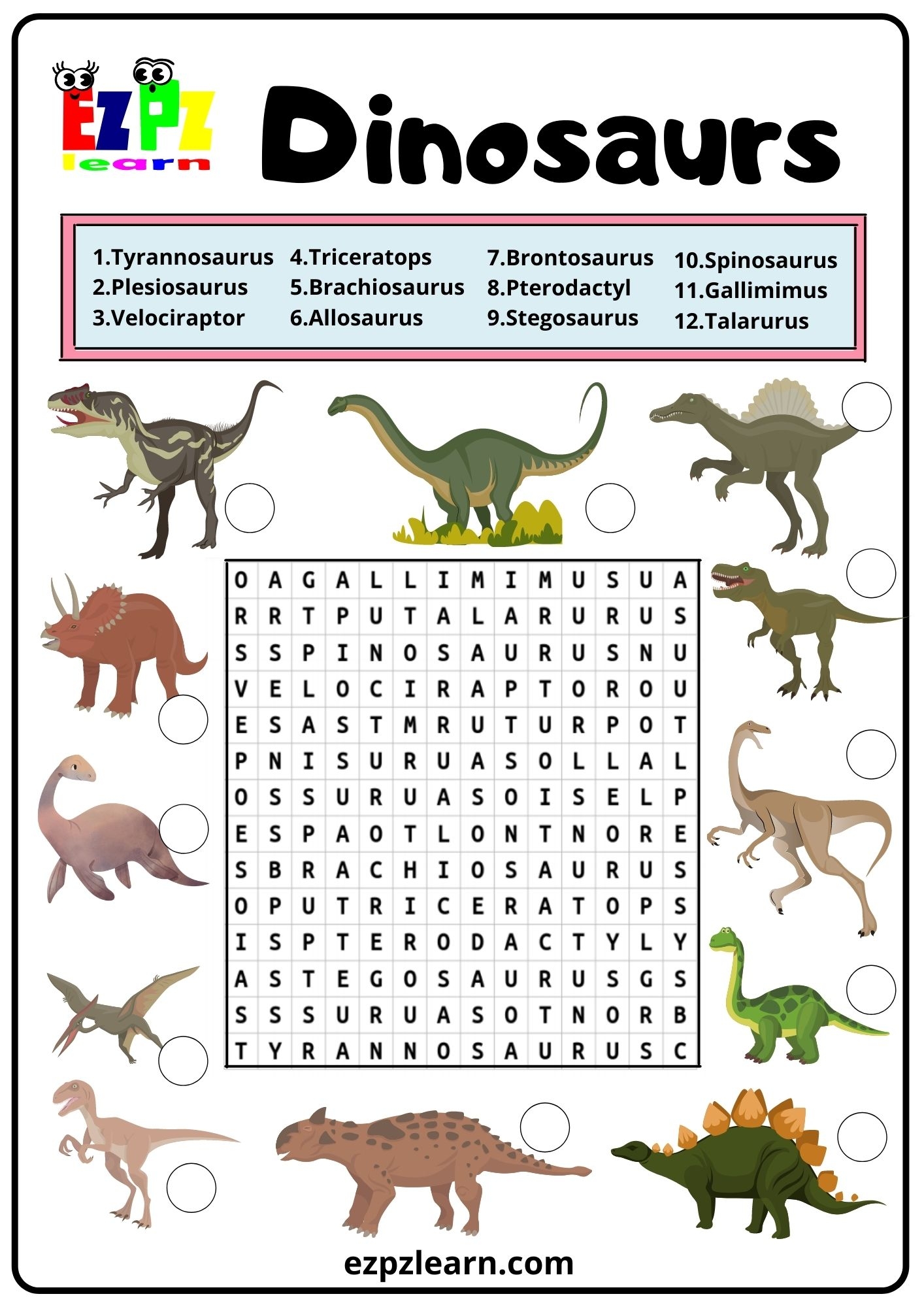 Dinosaurs Word Search Printable