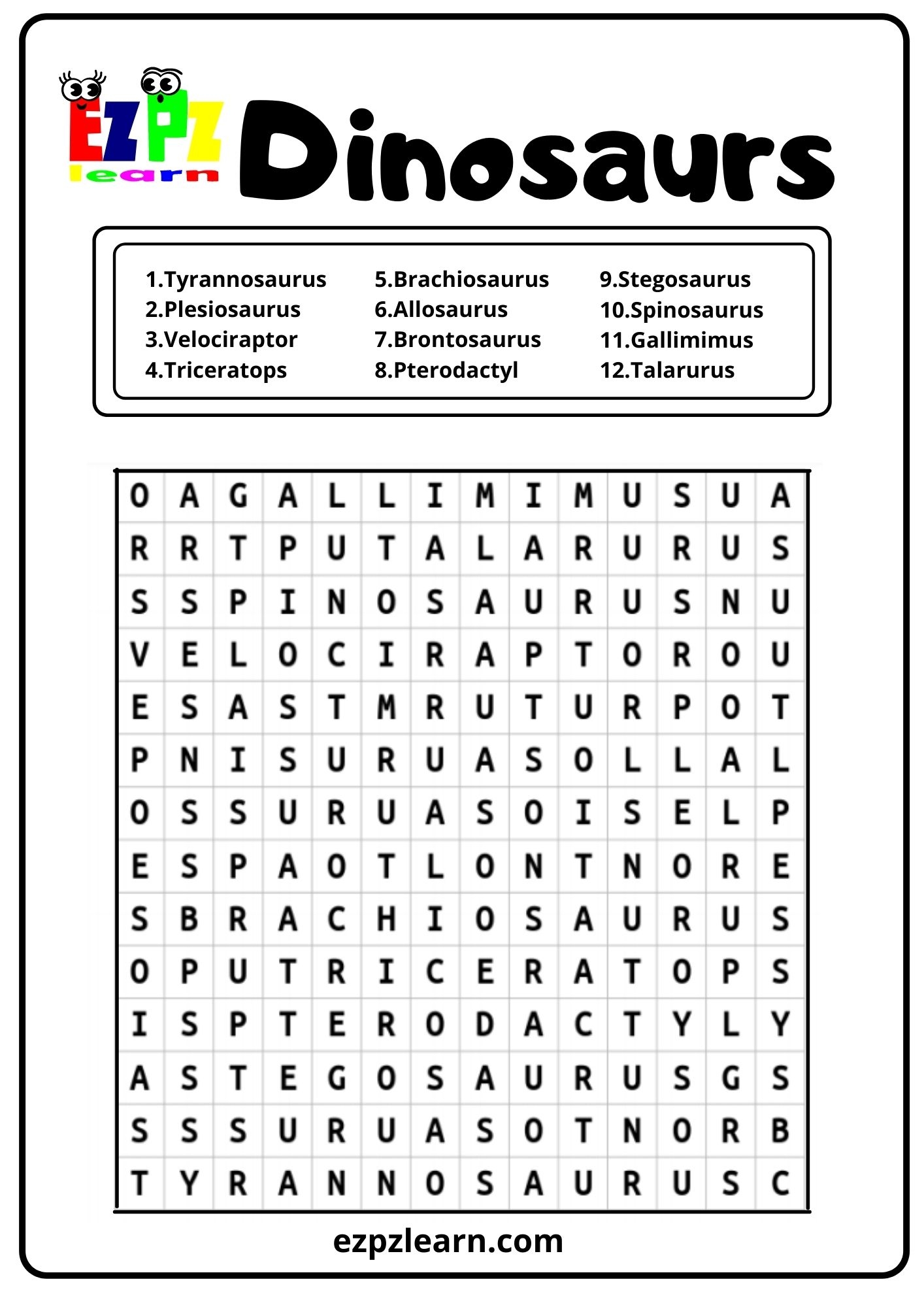 Free Printable Word Search Dinosaurs Free Printable Word Search Dinosaurs