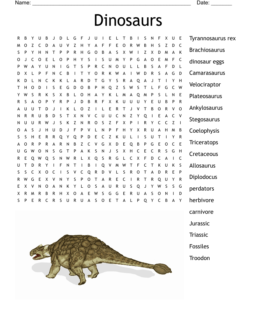 Dinosaurs Word Search WordMint Dinosaurs Word Search WordMint