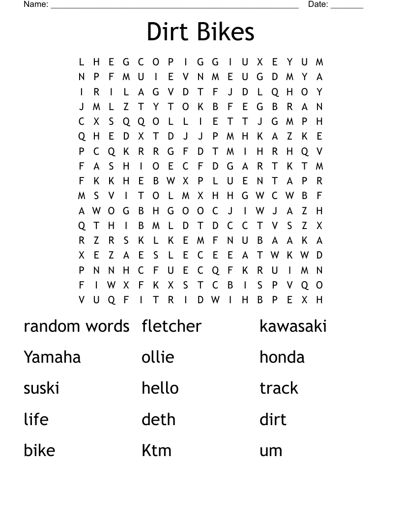Free Printable Word Search About Motorcycles